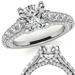 Round Trellis Design Cathedral Moissanite Engagement Ring