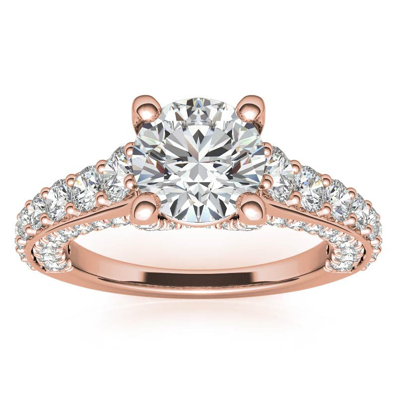 Round Trellis Design Cathedral Moissanite Engagement Ring