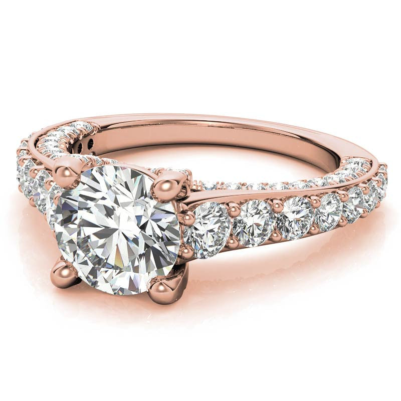 Round Trellis Design Cathedral Moissanite Engagement Ring