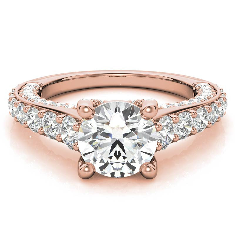 Round Trellis Design Cathedral Moissanite Engagement Ring
