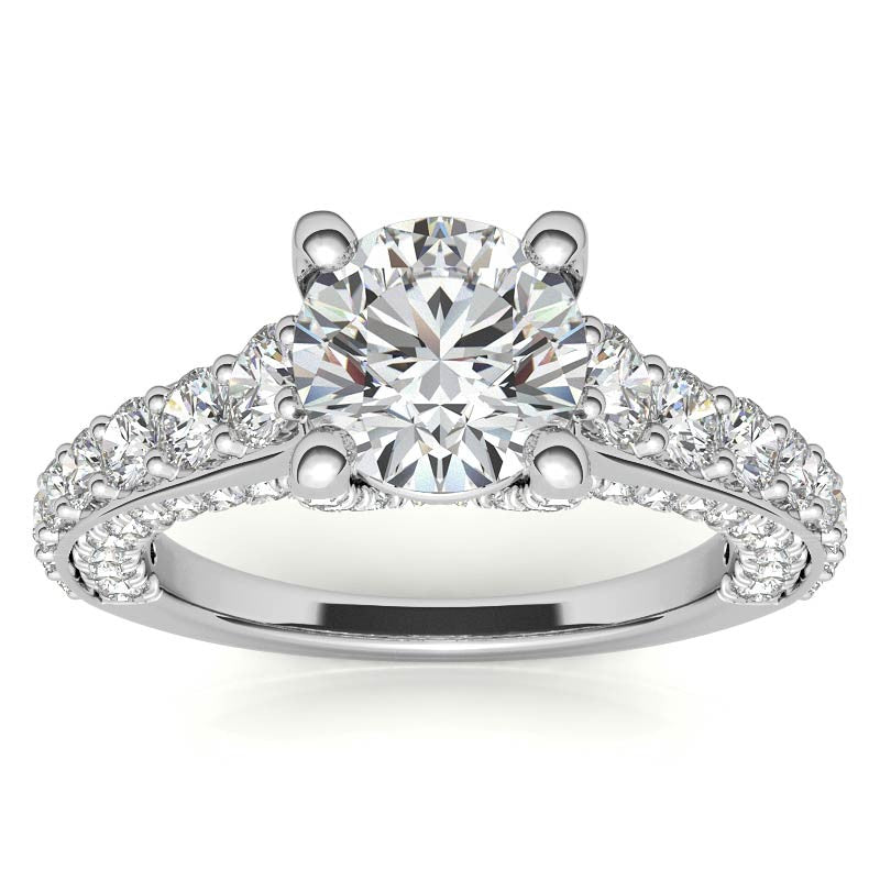 Round Trellis Design Cathedral Moissanite Engagement Ring