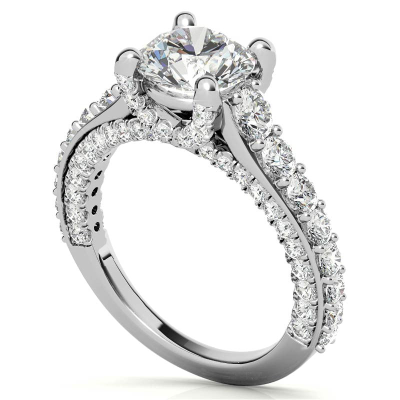 Round Trellis Design Cathedral Moissanite Engagement Ring