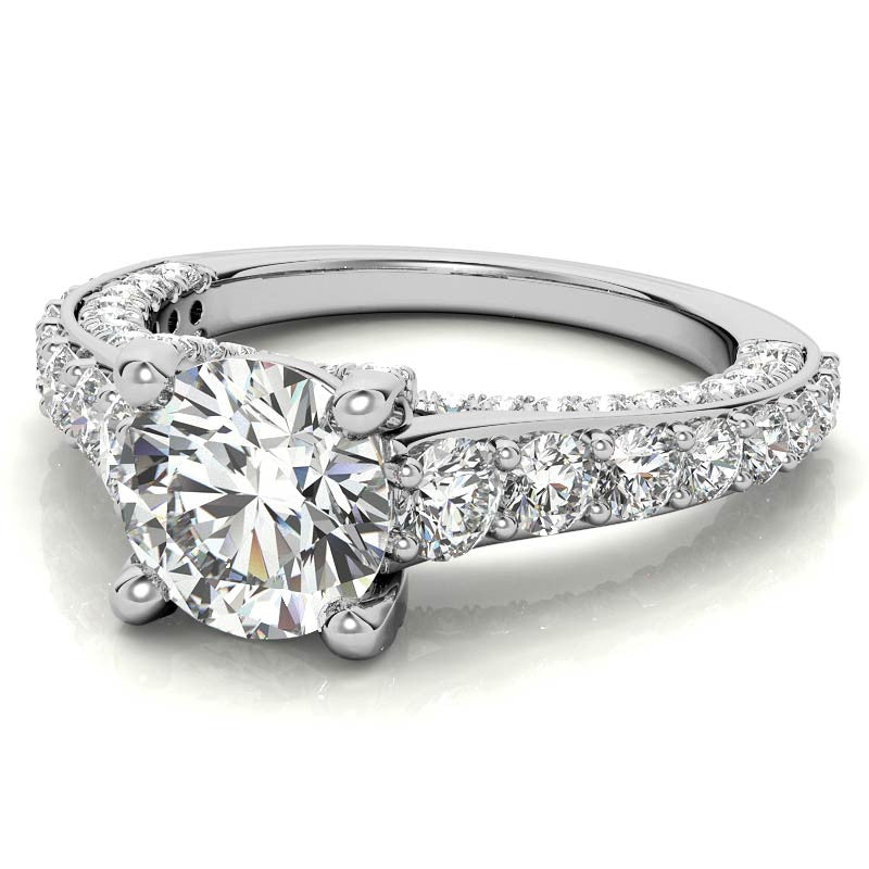 Round Trellis Design Cathedral Moissanite Engagement Ring