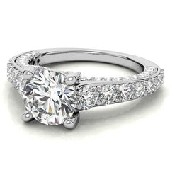 Round Trellis Design Cathedral Moissanite Engagement Ring