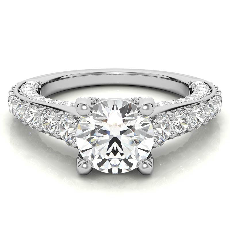 Round Trellis Design Cathedral Moissanite Engagement Ring