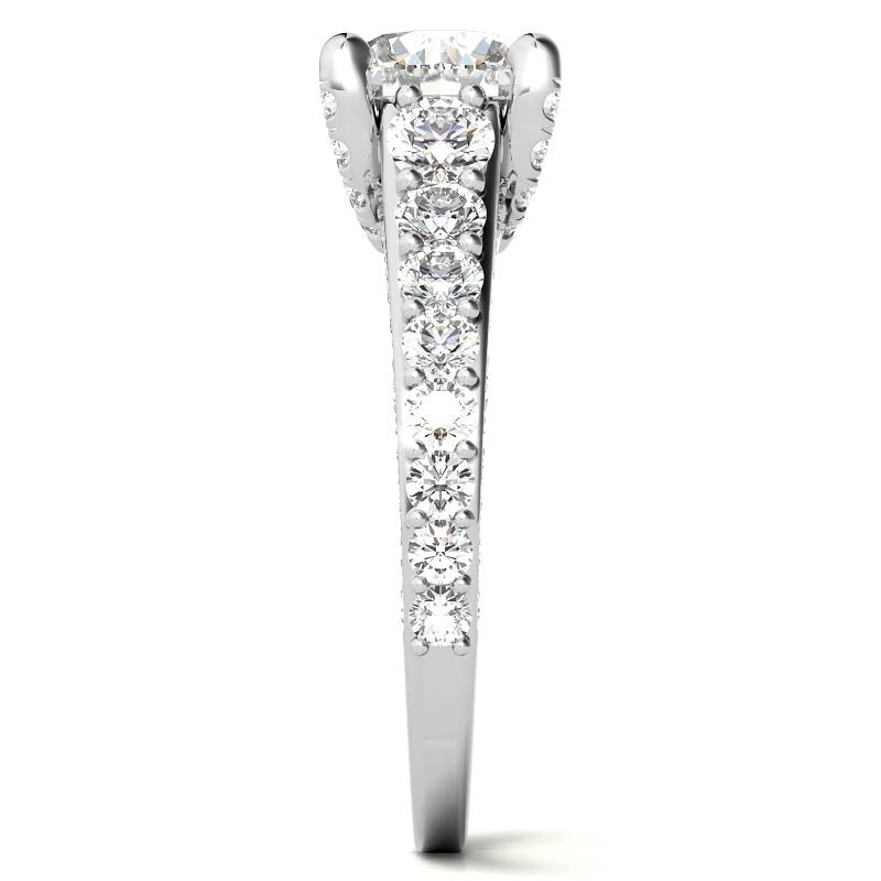 Round Trellis Design Cathedral Moissanite Engagement Ring