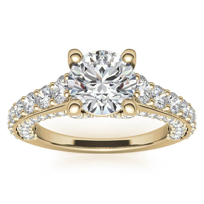 Round Trellis Design Cathedral Moissanite Engagement Ring