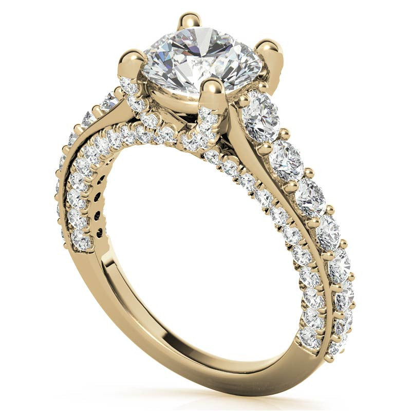 Round Trellis Design Cathedral Moissanite Engagement Ring