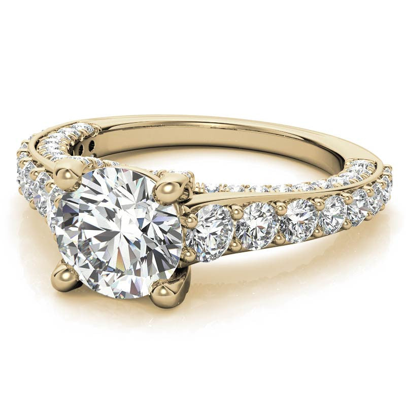 Round Trellis Design Cathedral Moissanite Engagement Ring