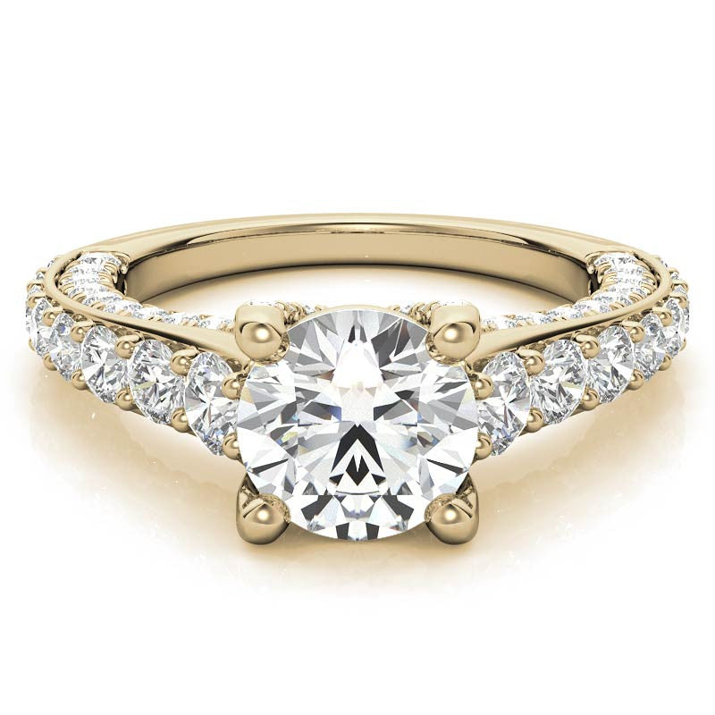 Round Trellis Design Cathedral Moissanite Engagement Ring