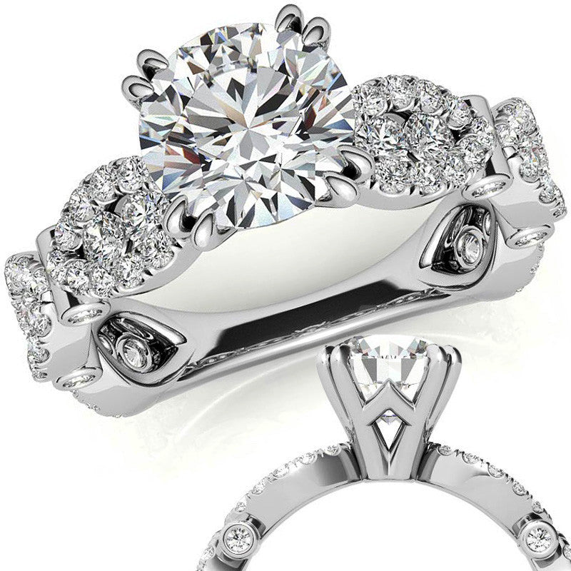 Round Scallop Design Double Prong Moissanite Engagement Ring