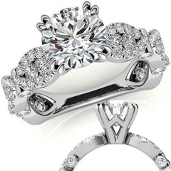 Round Scallop Design Double Prong Moissanite Engagement Ring