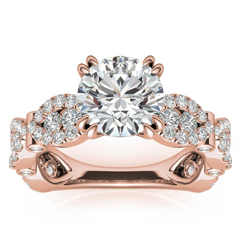 Round Scallop Design Double Prong Moissanite Engagement Ring