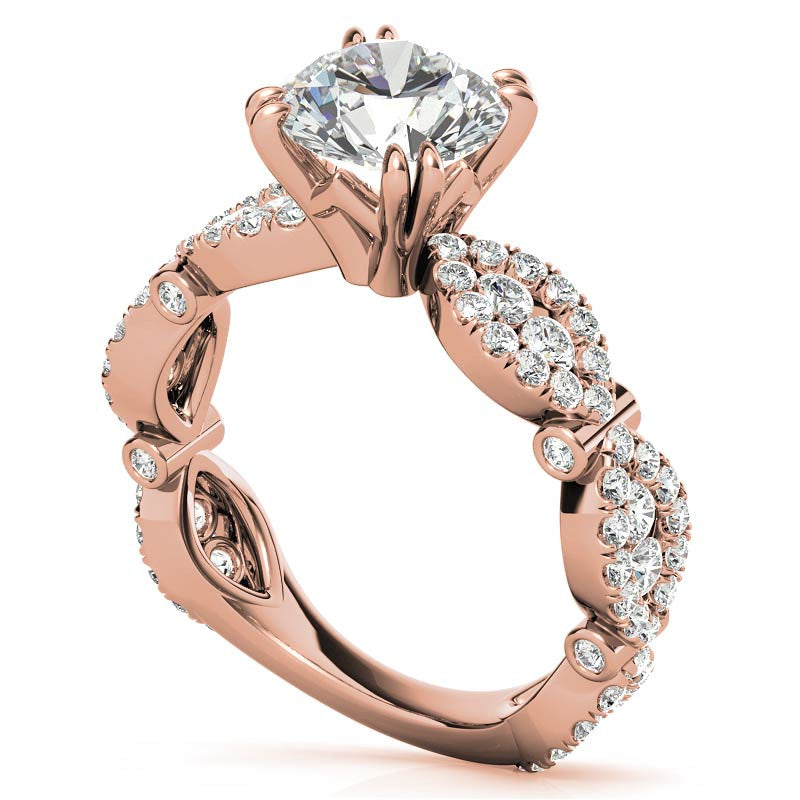 Round Scallop Design Double Prong Moissanite Engagement Ring