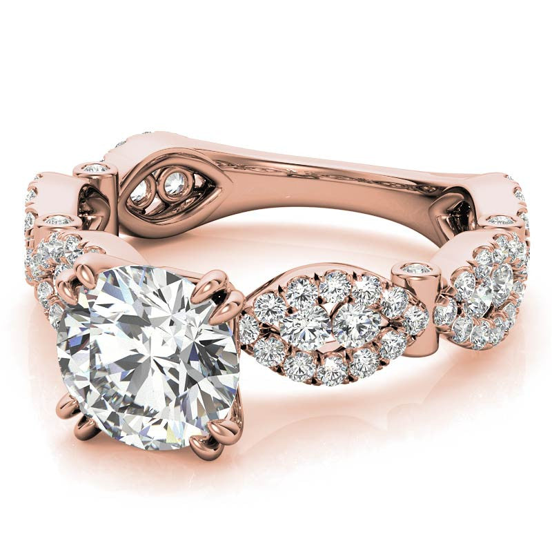 Round Scallop Design Double Prong Moissanite Engagement Ring