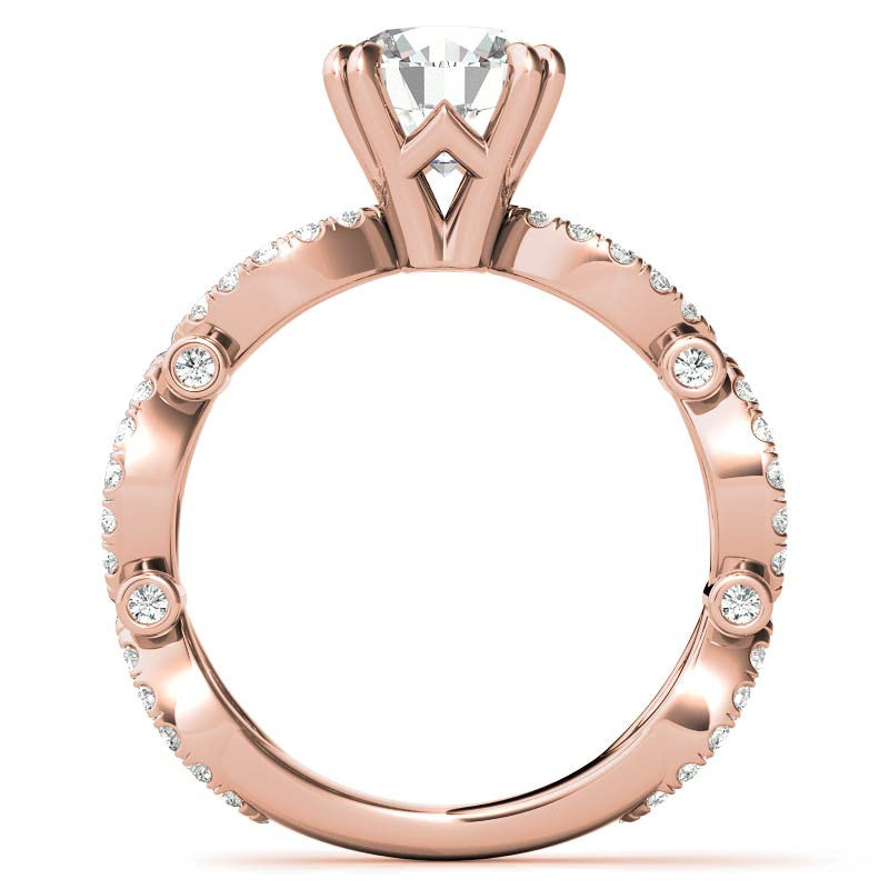 Round Scallop Design Double Prong Moissanite Engagement Ring
