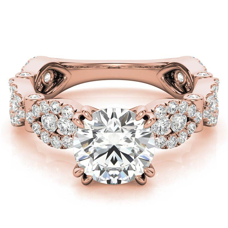 Round Scallop Design Double Prong Moissanite Engagement Ring