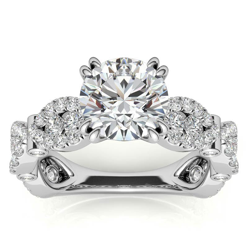 Round Scallop Design Double Prong Moissanite Engagement Ring