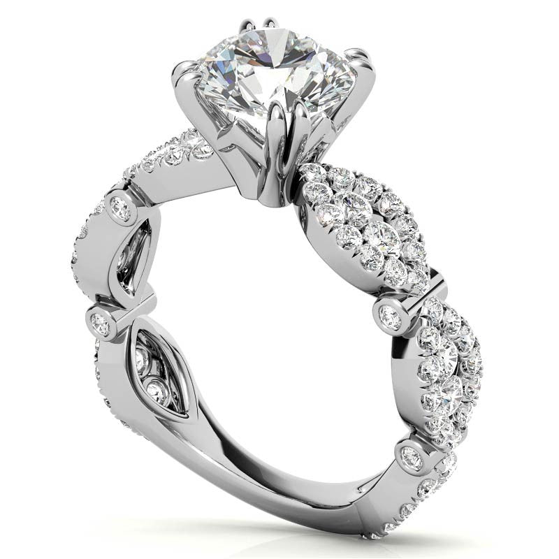 Round Scallop Design Double Prong Moissanite Engagement Ring