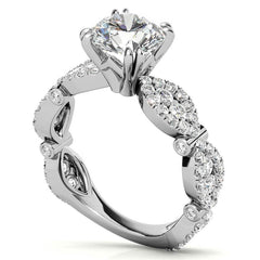 Round Scallop Design Double Prong Moissanite Engagement Ring