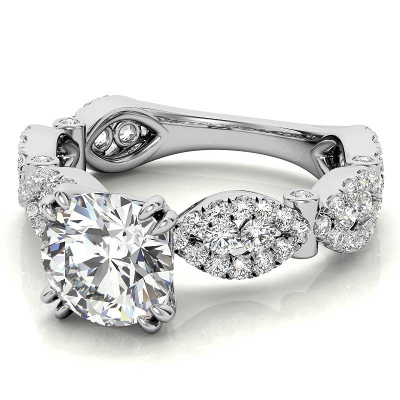 Round Scallop Design Double Prong Moissanite Engagement Ring