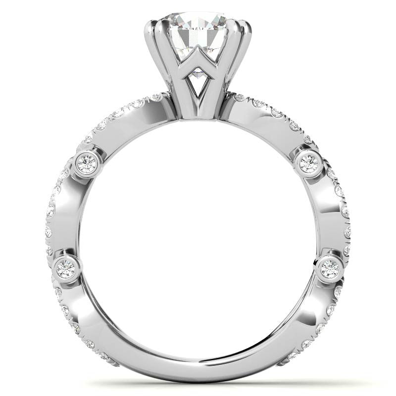 Round Scallop Design Double Prong Moissanite Engagement Ring