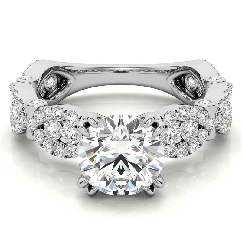 Round Scallop Design Double Prong Moissanite Engagement Ring