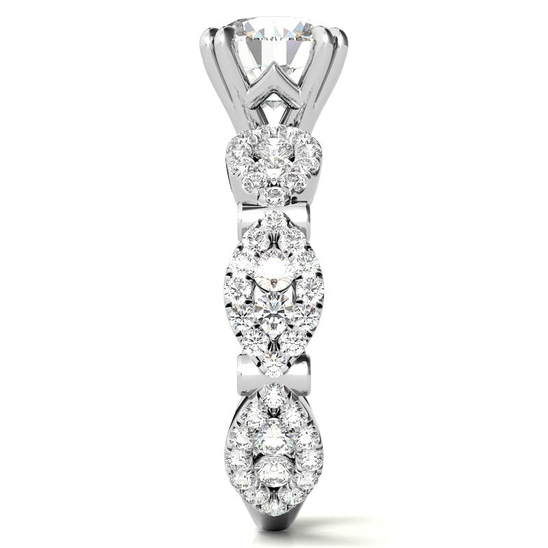 Round Scallop Design Double Prong Moissanite Engagement Ring