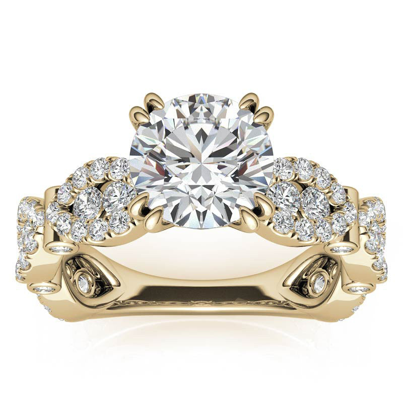 Round Scallop Design Double Prong Moissanite Engagement Ring
