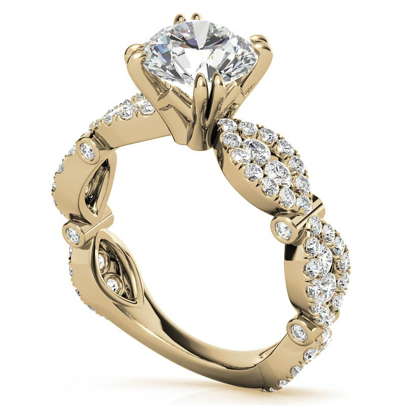 Round Scallop Design Double Prong Moissanite Engagement Ring