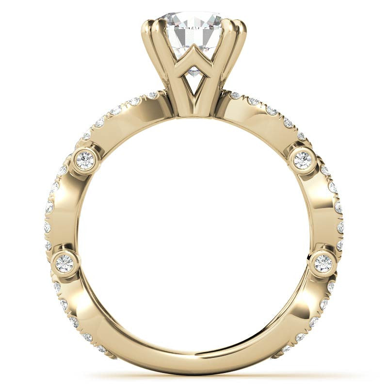 Round Scallop Design Double Prong Moissanite Engagement Ring