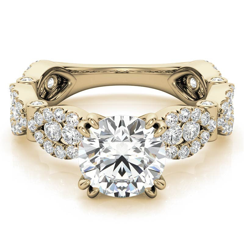 Round Scallop Design Double Prong Moissanite Engagement Ring