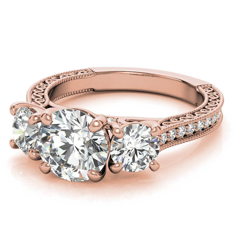 3-Stone Round Scroll Cathedral Moissanite Engagement Ring