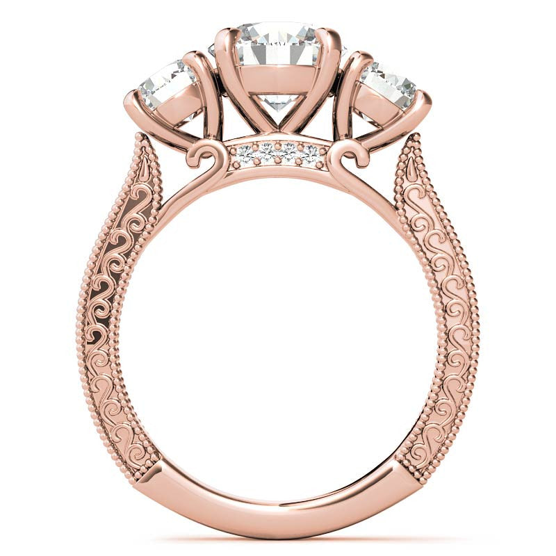 3-Stone Round Scroll Cathedral Moissanite Engagement Ring