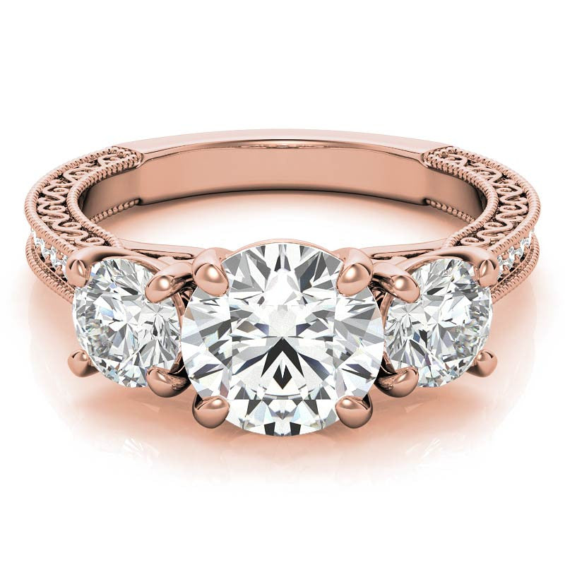 3-Stone Round Scroll Cathedral Moissanite Engagement Ring