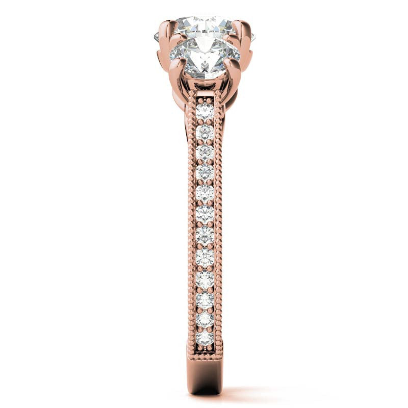 3-Stone Round Scroll Cathedral Moissanite Engagement Ring