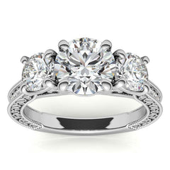 3-Stone Round Scroll Cathedral Moissanite Engagement Ring