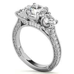 3-Stone Round Scroll Cathedral Moissanite Engagement Ring