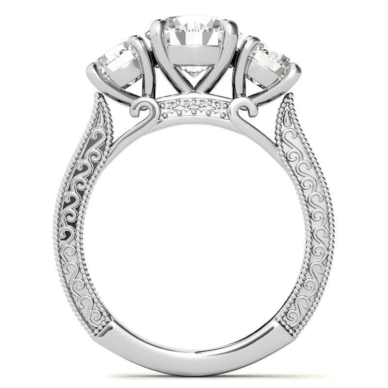 3-Stone Round Scroll Cathedral Moissanite Engagement Ring