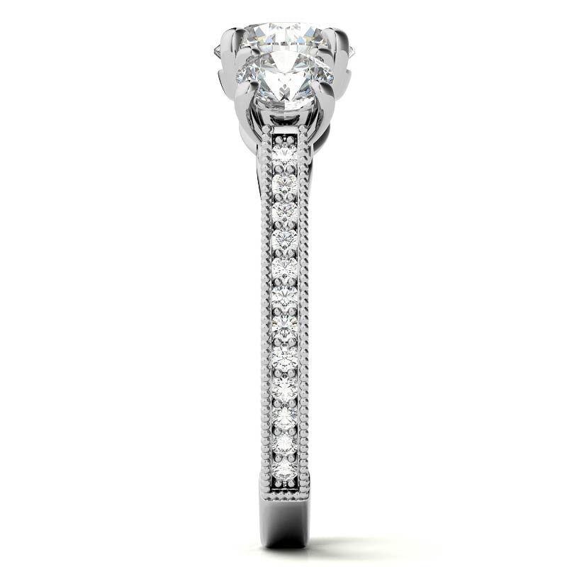 3-Stone Round Scroll Cathedral Moissanite Engagement Ring