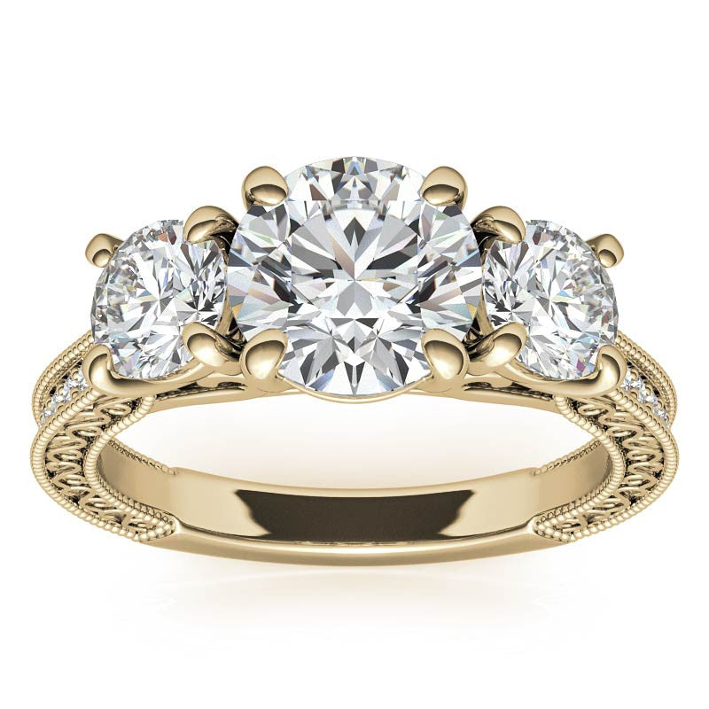 3-Stone Round Scroll Cathedral Moissanite Engagement Ring