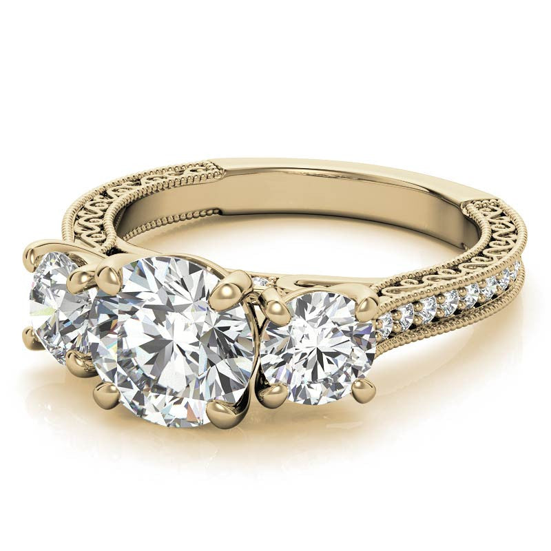 3-Stone Round Scroll Cathedral Moissanite Engagement Ring