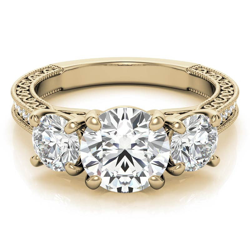3-Stone Round Scroll Cathedral Moissanite Engagement Ring
