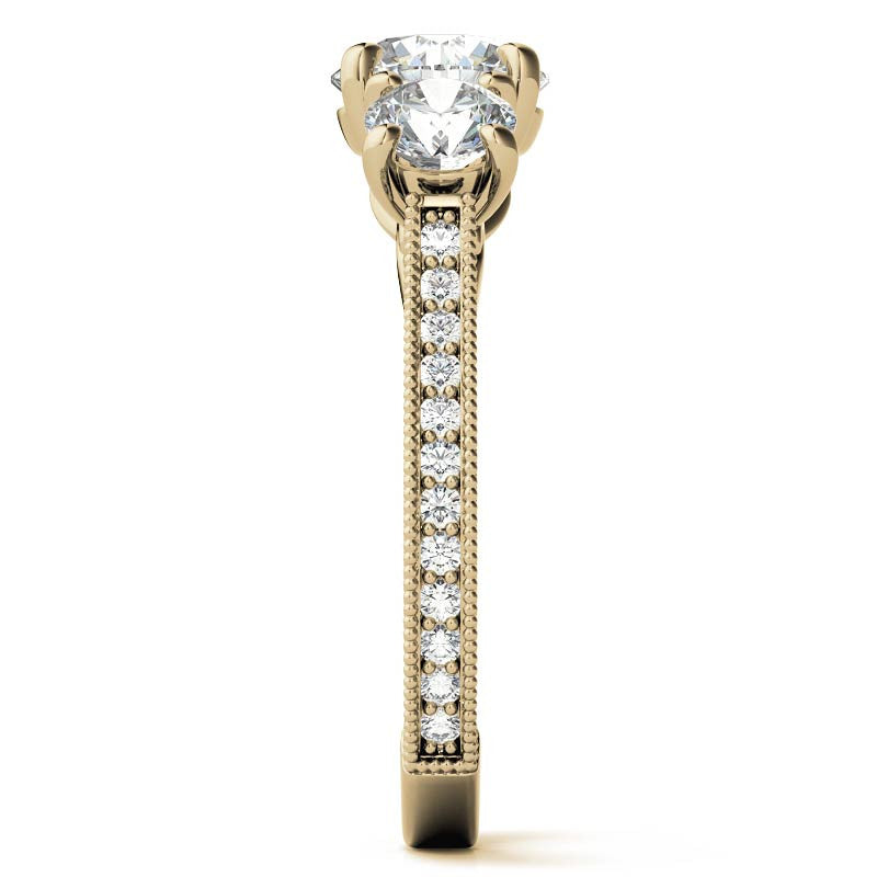 3-Stone Round Scroll Cathedral Moissanite Engagement Ring