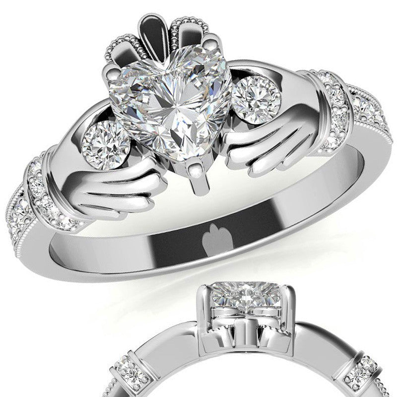 6mm Heart Claddagh Moissanite Engagement Ring