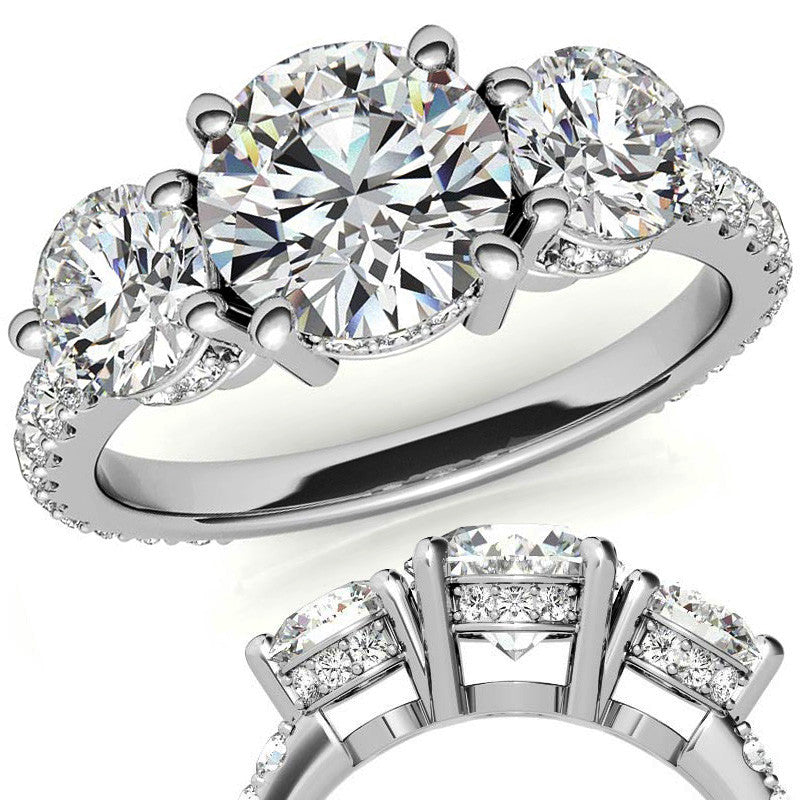 Round Hidden Halo 3-Stone Moissanite Engagement Ring