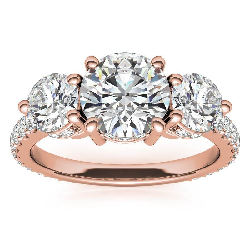 Round Hidden Halo 3-Stone Moissanite Engagement Ring