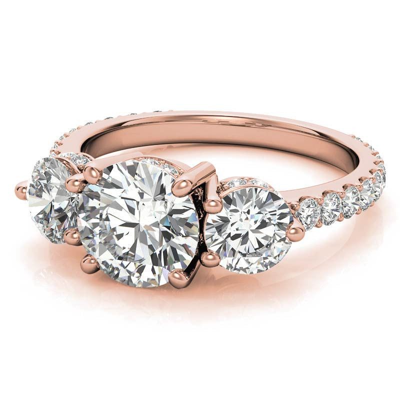 Round Hidden Halo 3-Stone Moissanite Engagement Ring