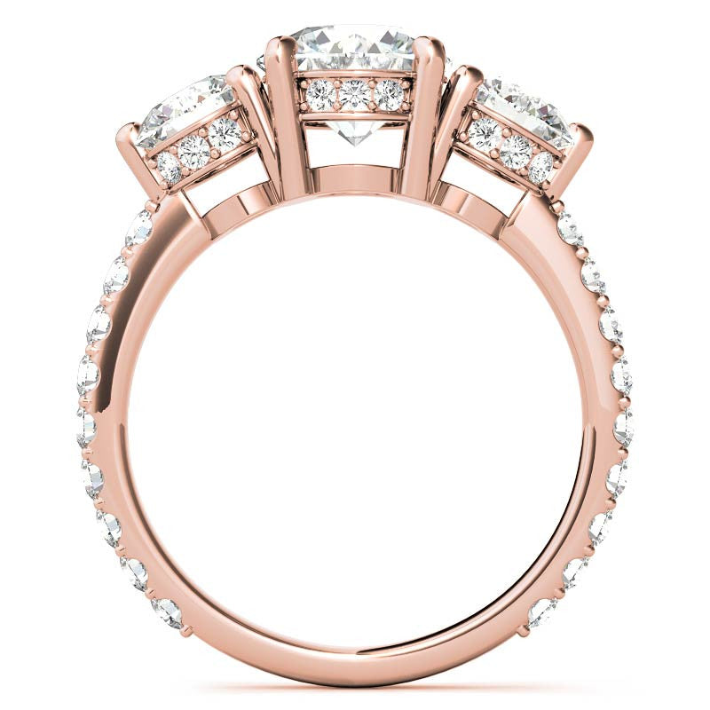 Round Hidden Halo 3-Stone Moissanite Engagement Ring