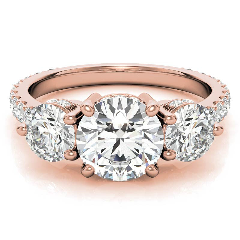 Round Hidden Halo 3-Stone Moissanite Engagement Ring